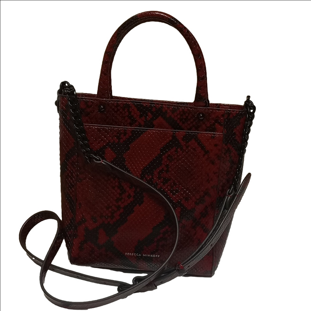 🆕 REBECCA MINKOFF "RED APPLE" SNAKE SKIN EMBOSSED LEATHER CROSSBODY CHAIN TOTE - Picture 4 of 12